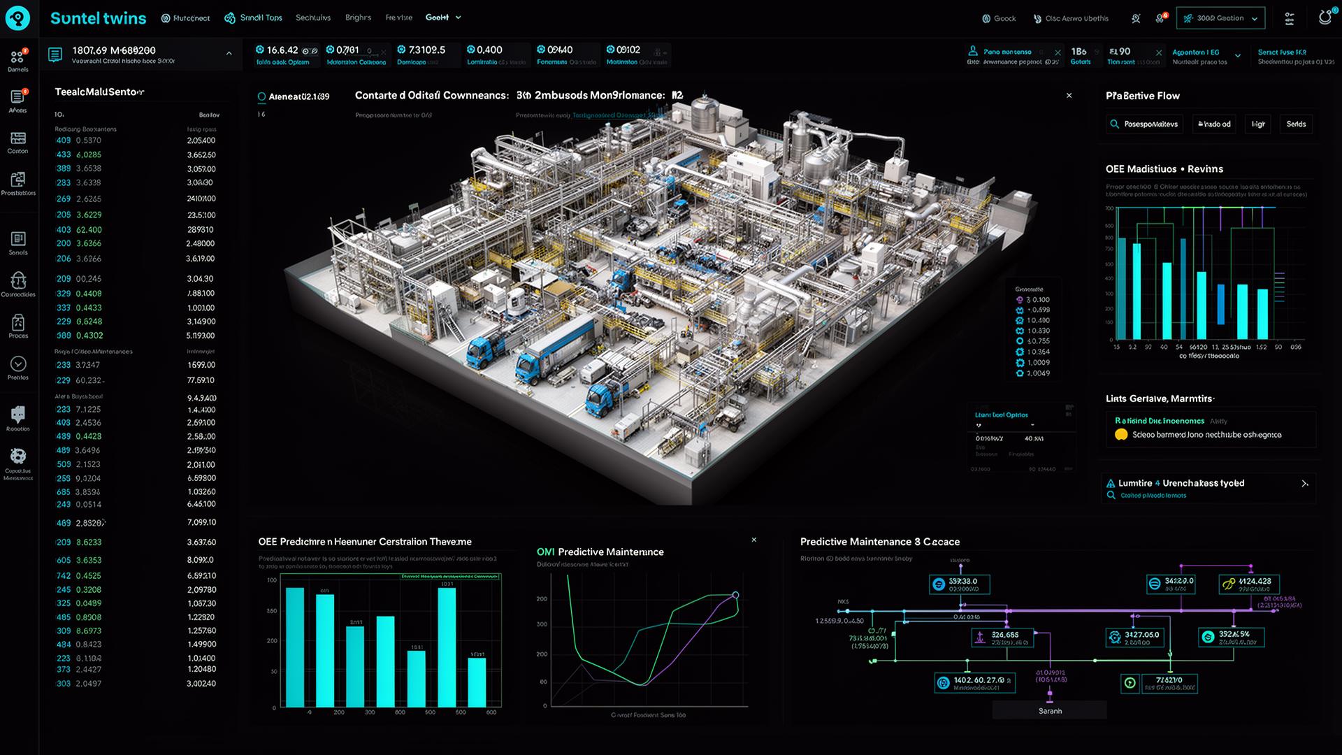 Plant digital twin with OEE and predictive maintenance.
